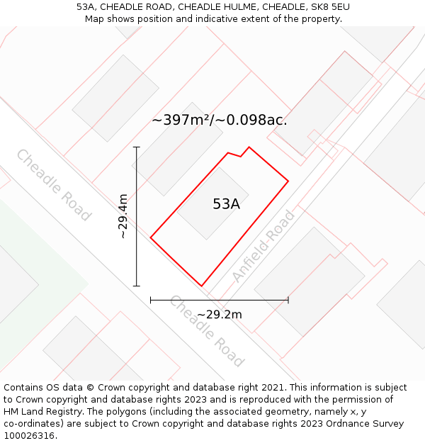 53A, CHEADLE ROAD, CHEADLE HULME, CHEADLE, SK8 5EU: Plot and title map