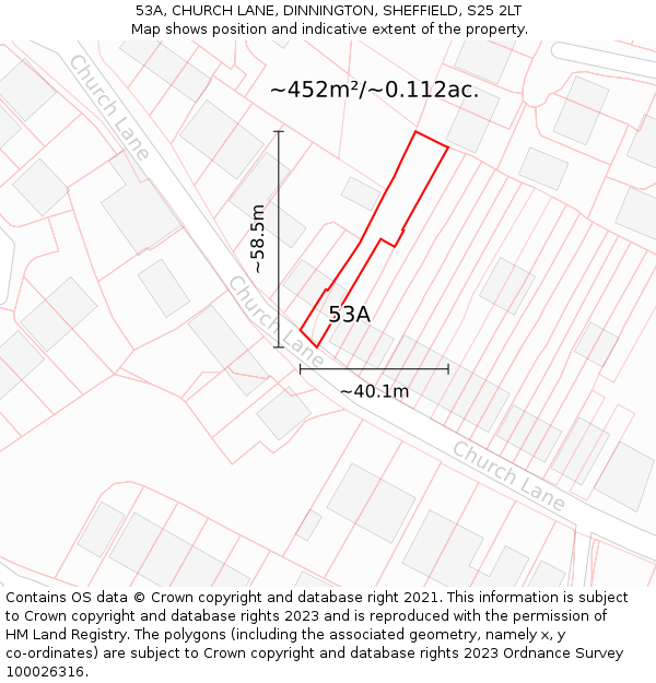 53A, CHURCH LANE, DINNINGTON, SHEFFIELD, S25 2LT: Plot and title map