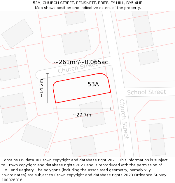 53A, CHURCH STREET, PENSNETT, BRIERLEY HILL, DY5 4HB: Plot and title map