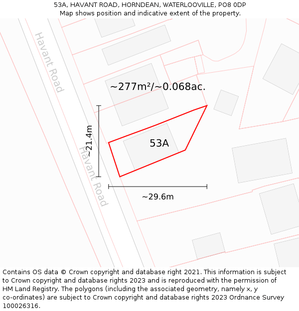 53A, HAVANT ROAD, HORNDEAN, WATERLOOVILLE, PO8 0DP: Plot and title map