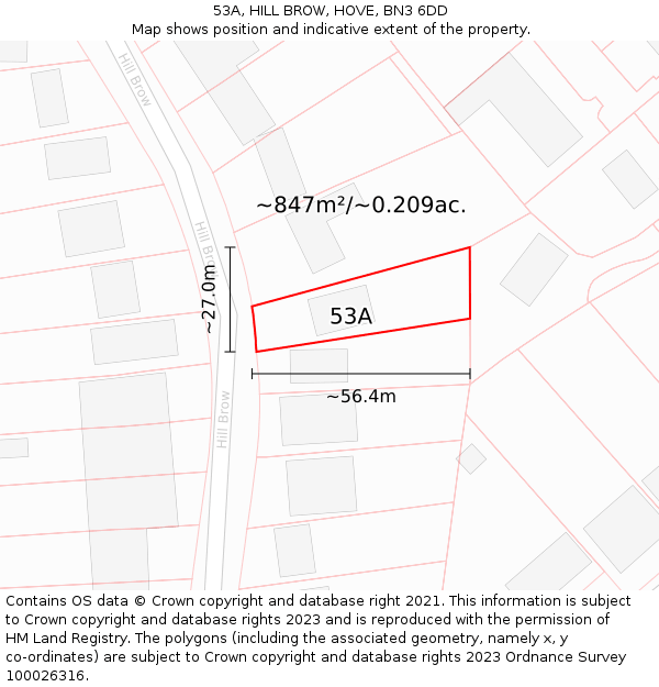 53A, HILL BROW, HOVE, BN3 6DD: Plot and title map