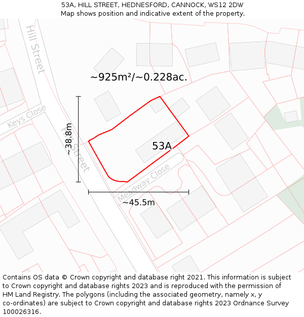 53A, HILL STREET, HEDNESFORD, CANNOCK, WS12 2DW: Plot and title map