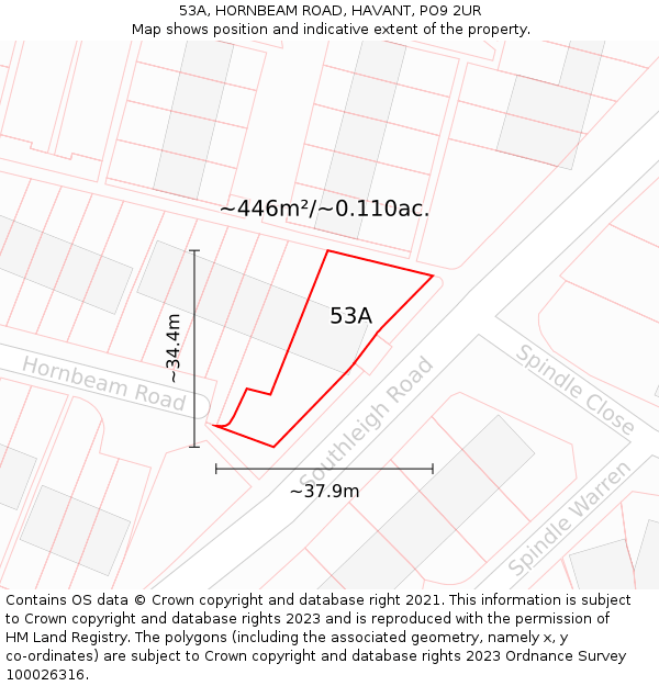 53A, HORNBEAM ROAD, HAVANT, PO9 2UR: Plot and title map