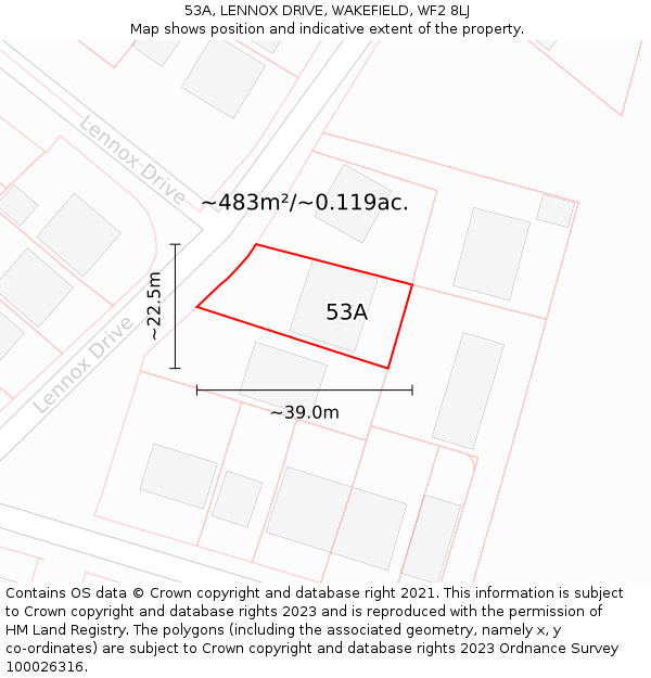 53A, LENNOX DRIVE, WAKEFIELD, WF2 8LJ: Plot and title map