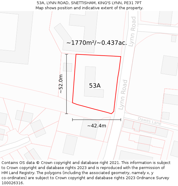 53A, LYNN ROAD, SNETTISHAM, KING'S LYNN, PE31 7PT: Plot and title map