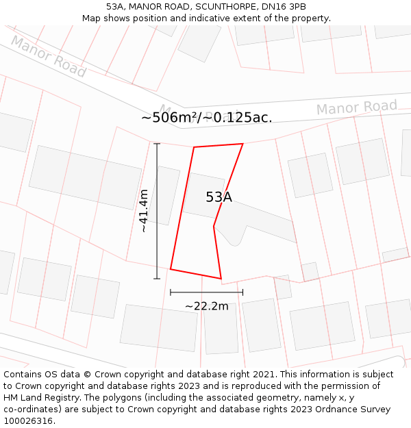 53A, MANOR ROAD, SCUNTHORPE, DN16 3PB: Plot and title map