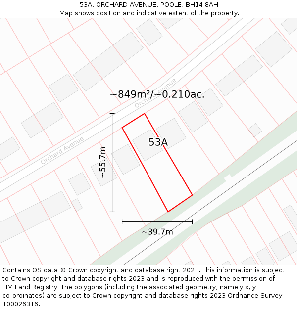 53A, ORCHARD AVENUE, POOLE, BH14 8AH: Plot and title map