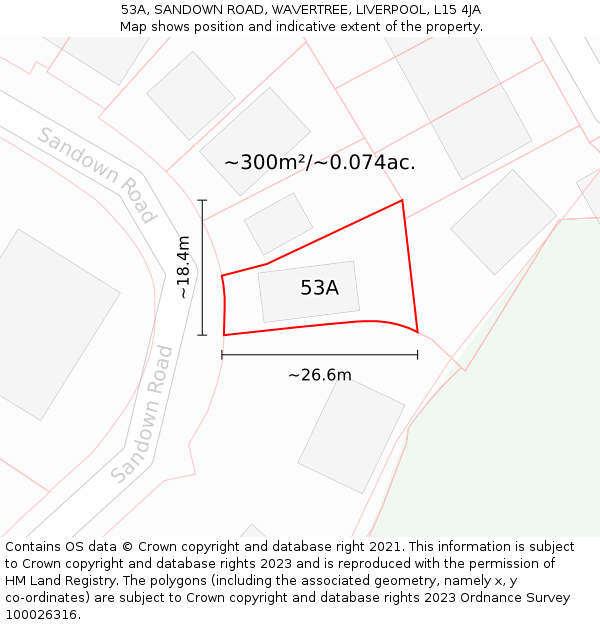 53A, SANDOWN ROAD, WAVERTREE, LIVERPOOL, L15 4JA: Plot and title map