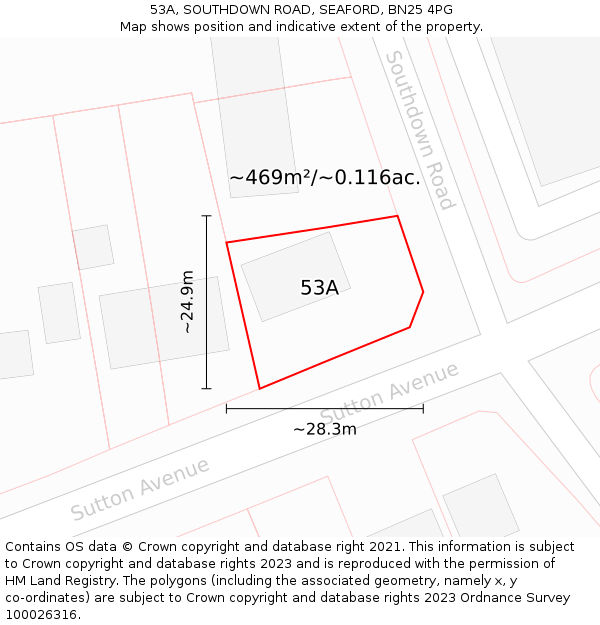 53A, SOUTHDOWN ROAD, SEAFORD, BN25 4PG: Plot and title map