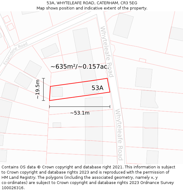 53A, WHYTELEAFE ROAD, CATERHAM, CR3 5EG: Plot and title map
