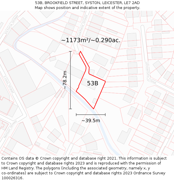 53B, BROOKFIELD STREET, SYSTON, LEICESTER, LE7 2AD: Plot and title map