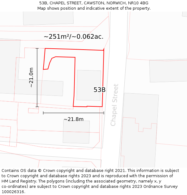 53B, CHAPEL STREET, CAWSTON, NORWICH, NR10 4BG: Plot and title map