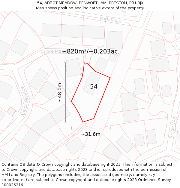 54, ABBOT MEADOW, PENWORTHAM, PRESTON, PR1 9JX: Plot and title map