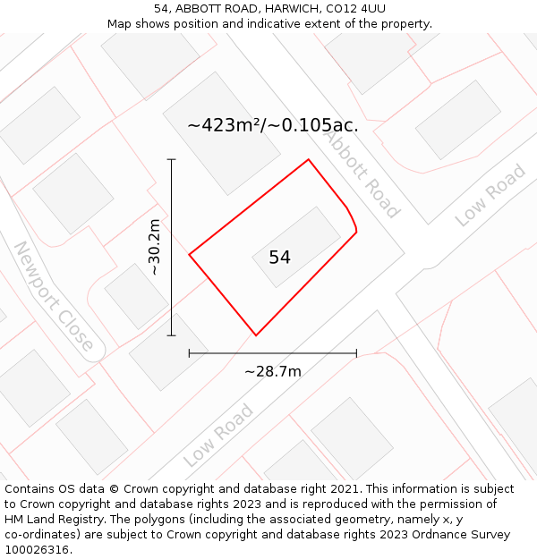 54, ABBOTT ROAD, HARWICH, CO12 4UU: Plot and title map