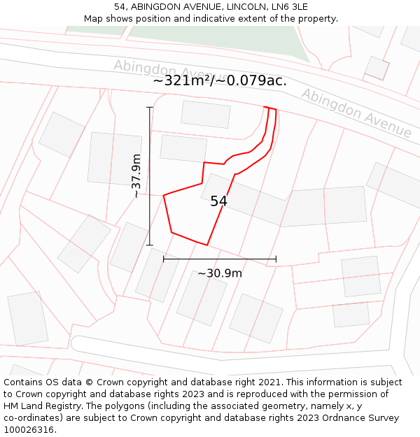 54, ABINGDON AVENUE, LINCOLN, LN6 3LE: Plot and title map