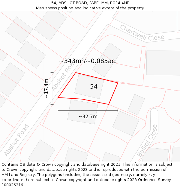 54, ABSHOT ROAD, FAREHAM, PO14 4NB: Plot and title map