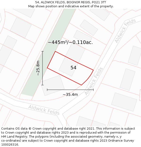 54, ALDWICK FELDS, BOGNOR REGIS, PO21 3TT: Plot and title map