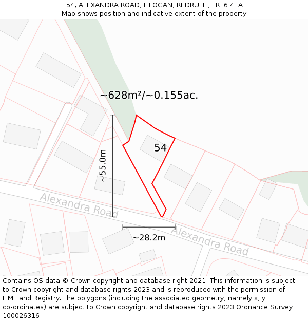 54, ALEXANDRA ROAD, ILLOGAN, REDRUTH, TR16 4EA: Plot and title map