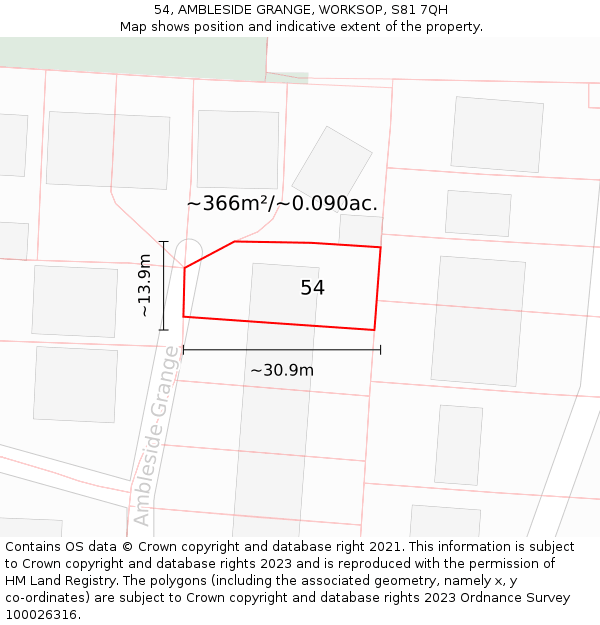 54, AMBLESIDE GRANGE, WORKSOP, S81 7QH: Plot and title map