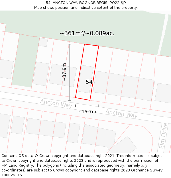 54, ANCTON WAY, BOGNOR REGIS, PO22 6JP: Plot and title map