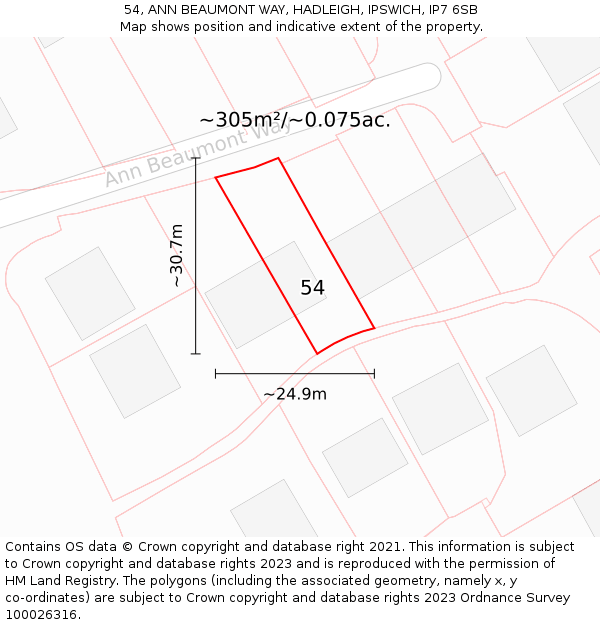 54, ANN BEAUMONT WAY, HADLEIGH, IPSWICH, IP7 6SB: Plot and title map