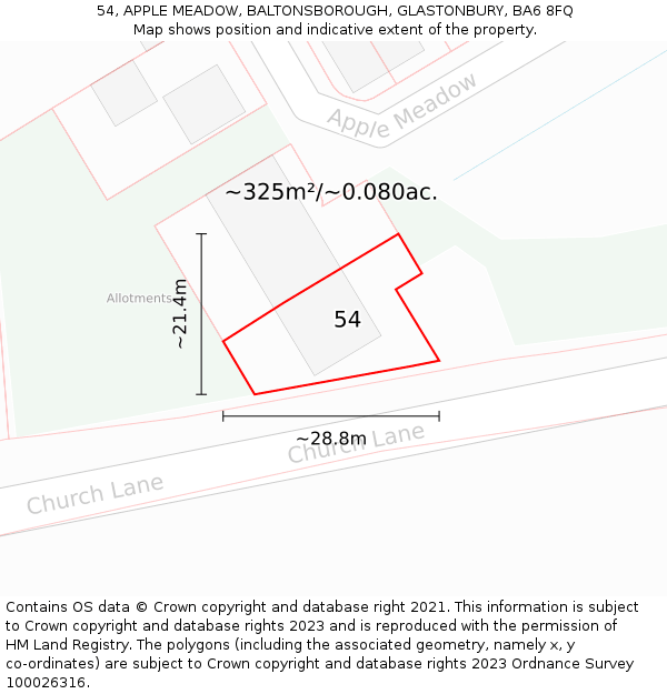 54, APPLE MEADOW, BALTONSBOROUGH, GLASTONBURY, BA6 8FQ: Plot and title map
