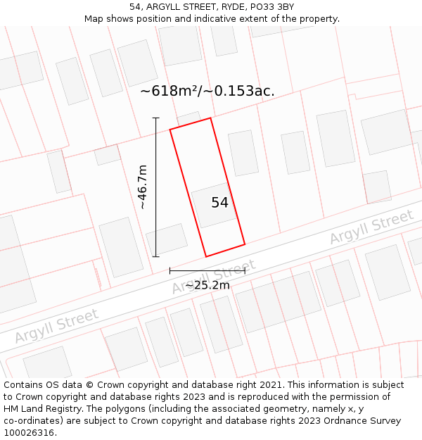 54, ARGYLL STREET, RYDE, PO33 3BY: Plot and title map