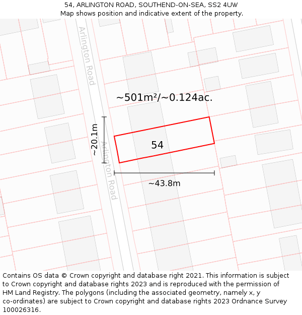 54, ARLINGTON ROAD, SOUTHEND-ON-SEA, SS2 4UW: Plot and title map