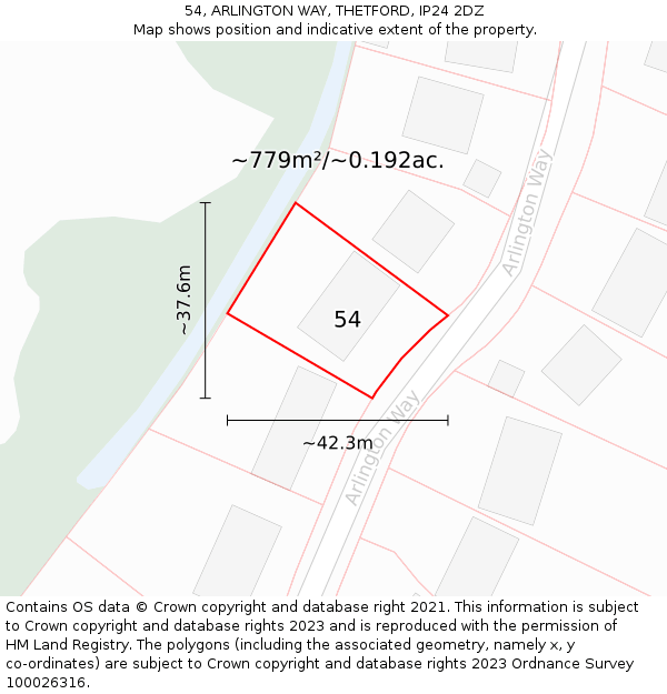 54, ARLINGTON WAY, THETFORD, IP24 2DZ: Plot and title map