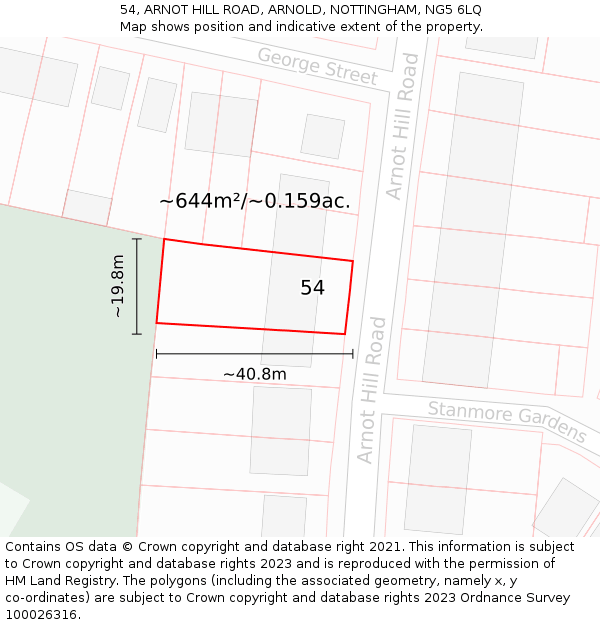 54, ARNOT HILL ROAD, ARNOLD, NOTTINGHAM, NG5 6LQ: Plot and title map