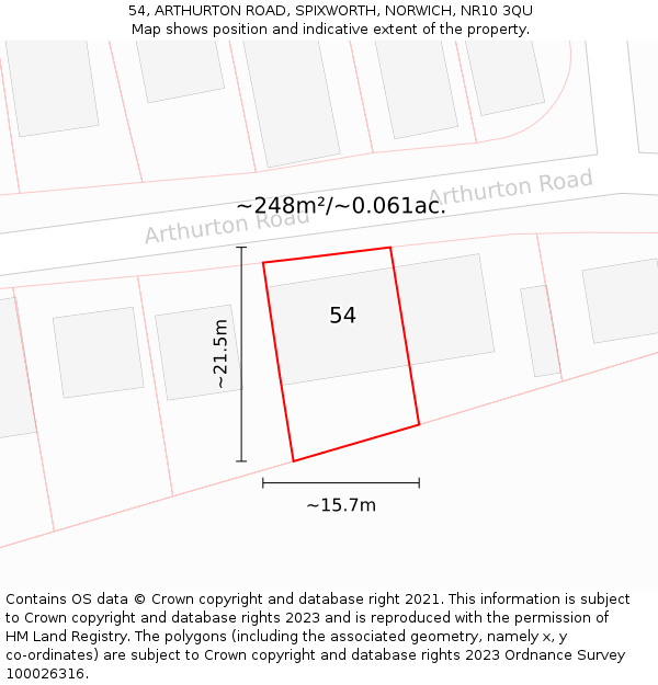 54, ARTHURTON ROAD, SPIXWORTH, NORWICH, NR10 3QU: Plot and title map