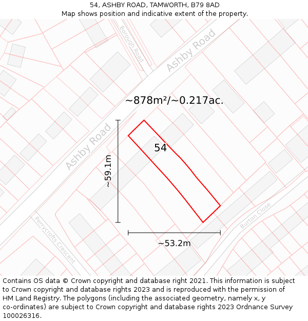 54, ASHBY ROAD, TAMWORTH, B79 8AD: Plot and title map