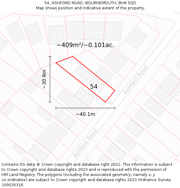 54, ASHFORD ROAD, BOURNEMOUTH, BH6 5QD: Plot and title map