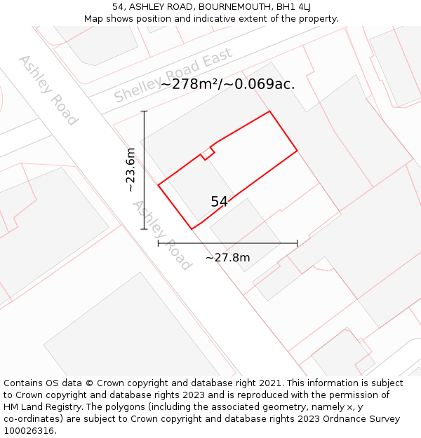 54, ASHLEY ROAD, BOURNEMOUTH, BH1 4LJ: Plot and title map