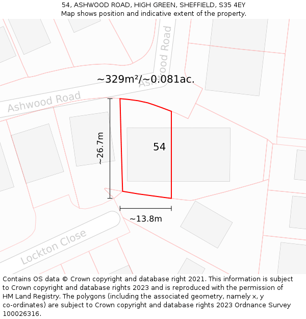 54, ASHWOOD ROAD, HIGH GREEN, SHEFFIELD, S35 4EY: Plot and title map