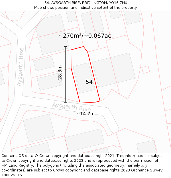 54, AYSGARTH RISE, BRIDLINGTON, YO16 7HX: Plot and title map