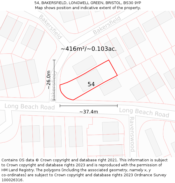 54, BAKERSFIELD, LONGWELL GREEN, BRISTOL, BS30 9YP: Plot and title map