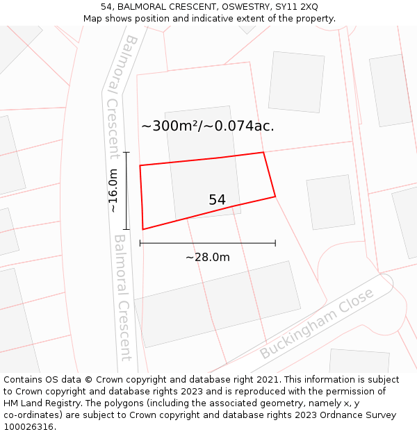 54, BALMORAL CRESCENT, OSWESTRY, SY11 2XQ: Plot and title map