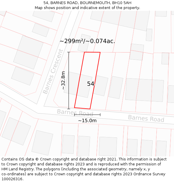 54, BARNES ROAD, BOURNEMOUTH, BH10 5AH: Plot and title map