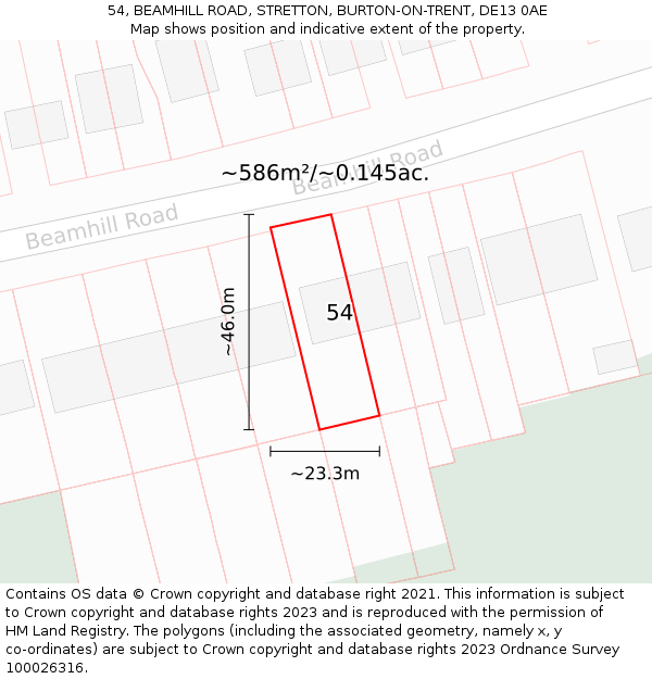 54, BEAMHILL ROAD, STRETTON, BURTON-ON-TRENT, DE13 0AE: Plot and title map