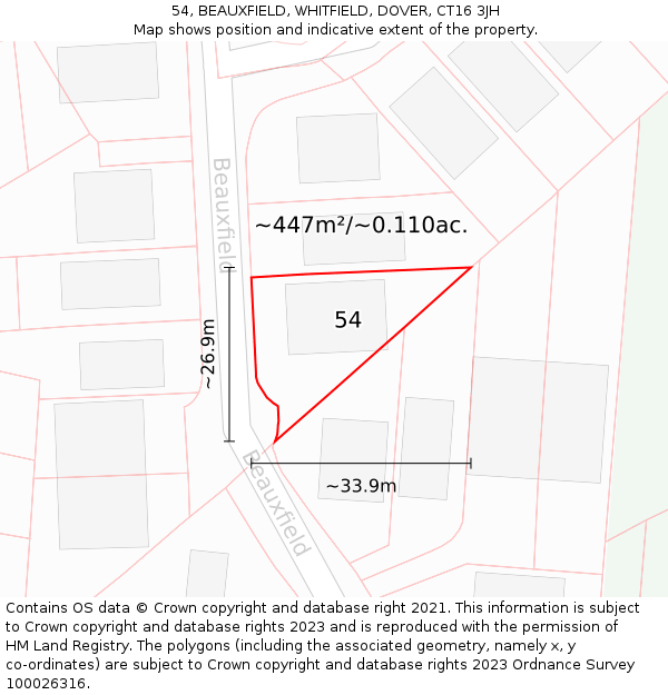 54, BEAUXFIELD, WHITFIELD, DOVER, CT16 3JH: Plot and title map