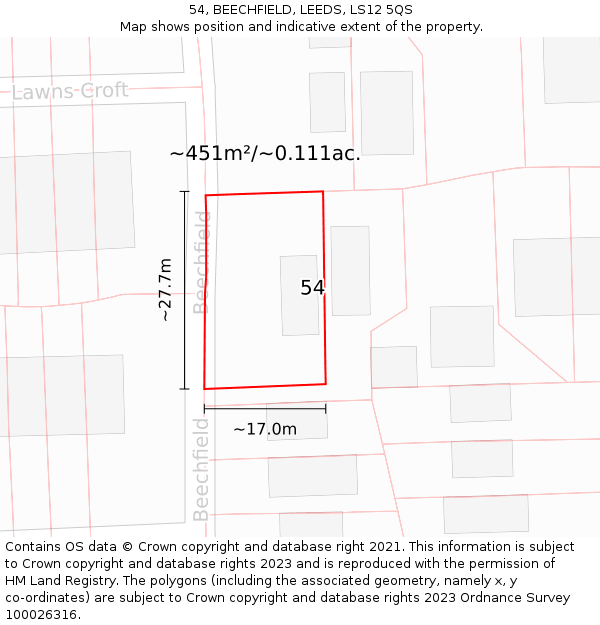 54, BEECHFIELD, LEEDS, LS12 5QS: Plot and title map