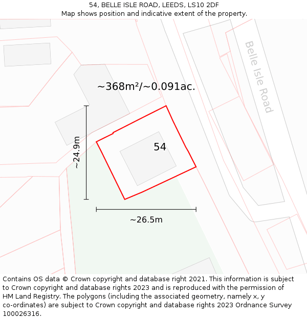 54, BELLE ISLE ROAD, LEEDS, LS10 2DF: Plot and title map