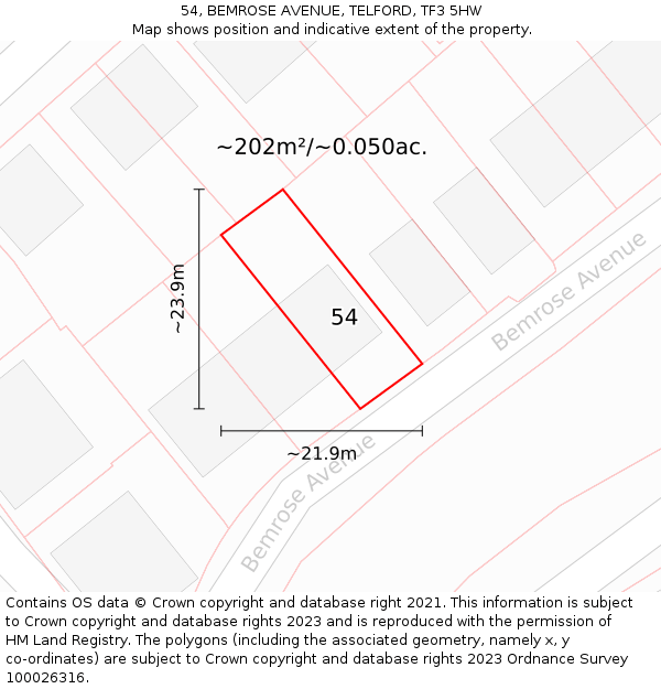 54, BEMROSE AVENUE, TELFORD, TF3 5HW: Plot and title map