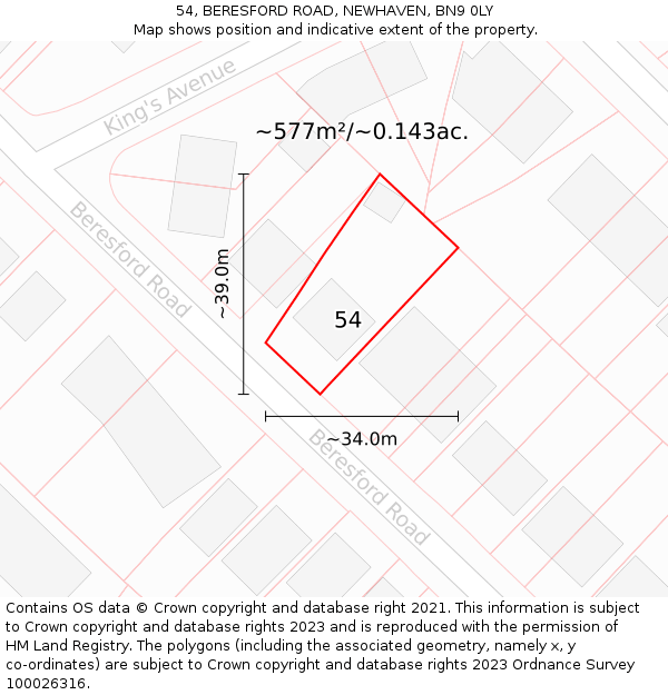 54, BERESFORD ROAD, NEWHAVEN, BN9 0LY: Plot and title map