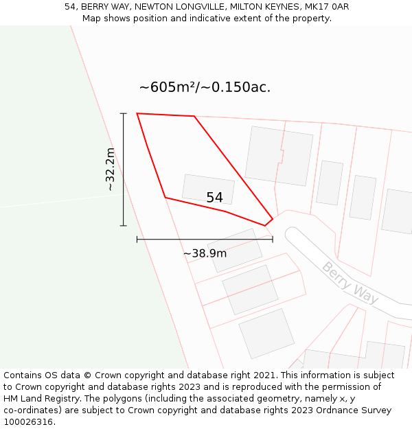 54, BERRY WAY, NEWTON LONGVILLE, MILTON KEYNES, MK17 0AR: Plot and title map