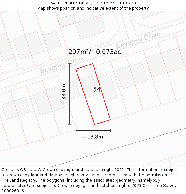 54, BEVERLEY DRIVE, PRESTATYN, LL19 7RB: Plot and title map