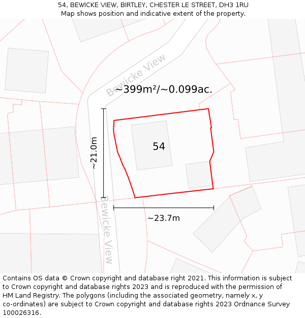 54, BEWICKE VIEW, BIRTLEY, CHESTER LE STREET, DH3 1RU: Plot and title map