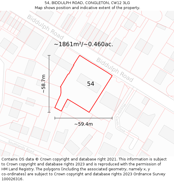 54, BIDDULPH ROAD, CONGLETON, CW12 3LG: Plot and title map