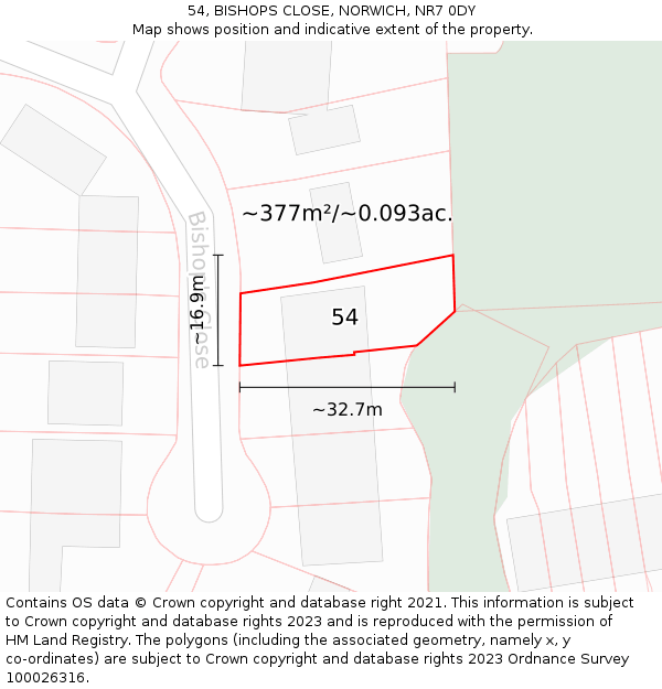 54, BISHOPS CLOSE, NORWICH, NR7 0DY: Plot and title map